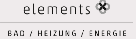 Logo von elements mit den Bereichen Bad, Heizung und Energie.